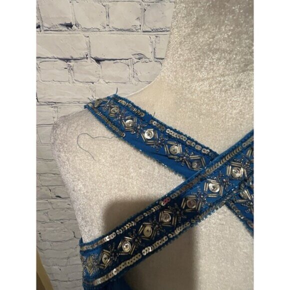 Vintage Niki Livas Women Formal Gown Size 12 Maxi Open Blue Evening Dress - Picture 8 of 13